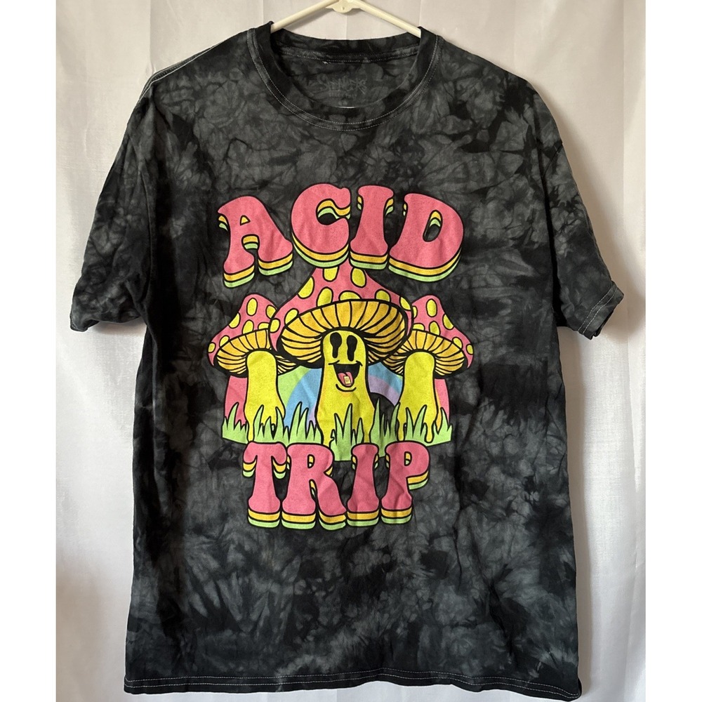 Spencers Acid Trip Shirt Womens Large Black Tie‎ Dye Magic Mushrooms Psychadelic